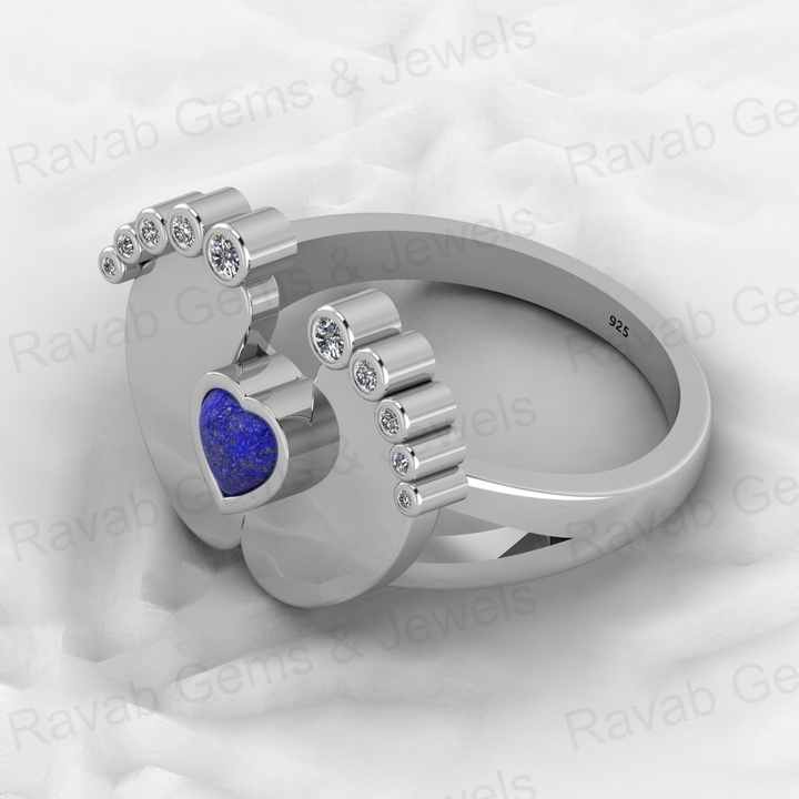 Top Selling Genuine 925 Sterling Silver 4X4mm Heart New Baby Born Foot Lapis Lazuli With CZ Cocktail Ring for Women Jewelry