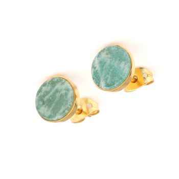 Top Selling 12mm Natural Amazonite Gemstone 18K Gold Plated Sterling Silver Minimalist Stud Earrings for Her Daily Wear Parties