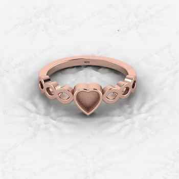Genuine 925 Sterling Silver 5x5mm Heart Half Marquise Eternity Semi Mount Blank Setting Heart Propose Ring Keepsake Fine Jewelry