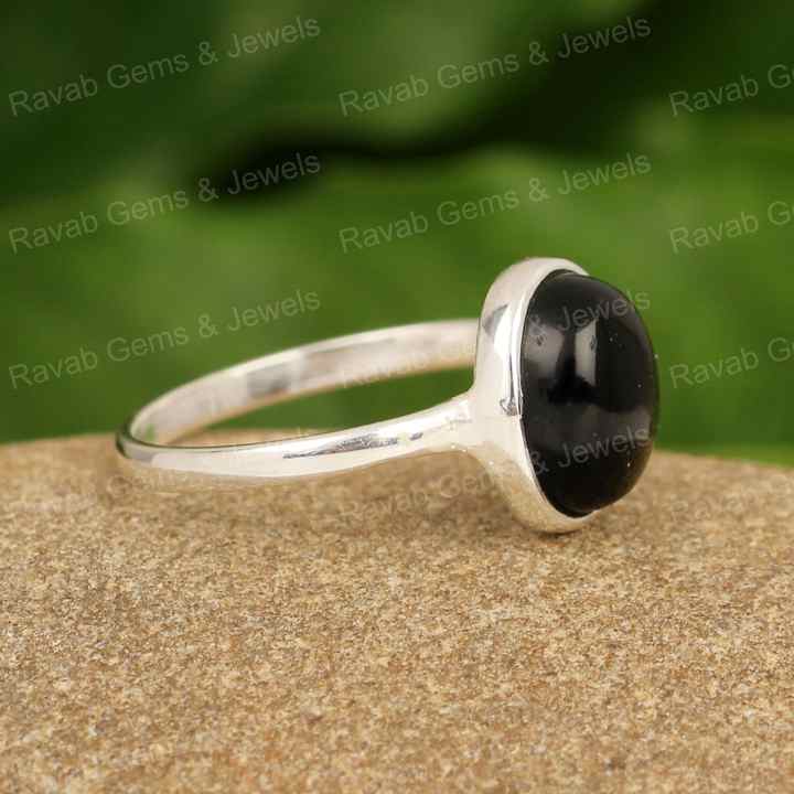 Best Selling Natural Black Obsidian Oval Cabochon 10x14mm Solid 925 Sterling Silver Bezel Setting Handmade Find Women Ring