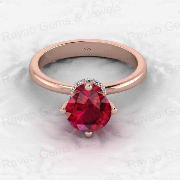 Best Quality 925 Sterling Silver Red 8mm Garnet Quartz Round Cut Eternity Band Gold Vermeil Prong Women Ring for Fine Jewelry