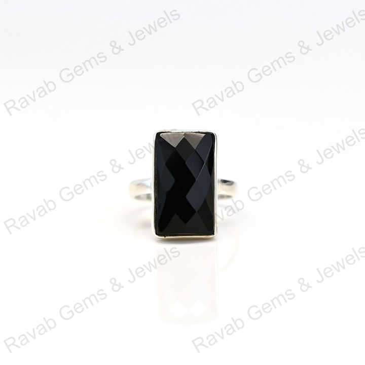 Best Quality Solid 925 Sterling Silver Women's Fine Handmade Bezel Setting Ring Black Onyx Checker Cut Rectangle Shape Elegant