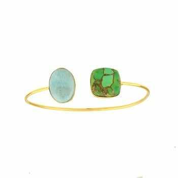 Top Selling 18K Gold Plated Adjustable Stylish Cuff Bracelet Bangle Fine Chain Link Bracelets Featuring Larimar Mohave Green