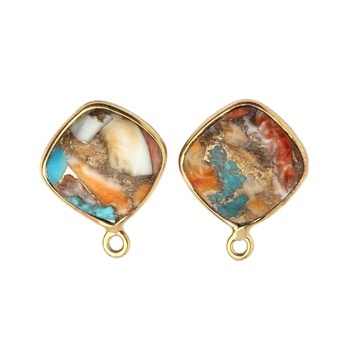 High Quality 925 Sterling Silver 18K Gold Plated Fine Pendants Charms Featuring Natural Spiny Oyster Copper Turquoise Bezel