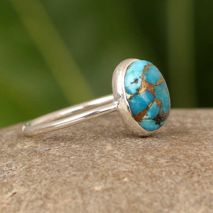 Top Selling Beautiful Mohave Blue Copper Turquoise Gemstone Cabochon 925 Sterling Solid Silver 10x14mm Oval Shape Ring for Women
