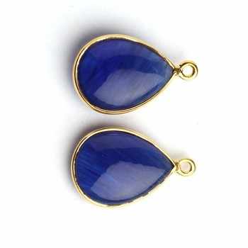 High Quality 925 Sterling Silver Blue Cherry Synthetic Pear Drop 12x16mm Bezel Setting Bracelet Necklace Gold Fine Pendants Gift