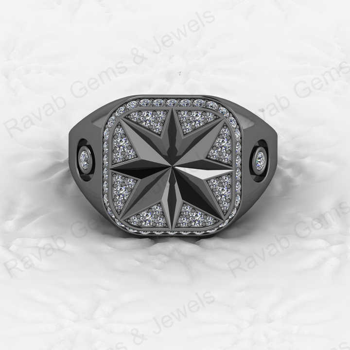 Best Selling Men's 925 Sterling Silver Signet Ring Carved North Star With CZ Diamond Fine Personalized Wedding Jewelry