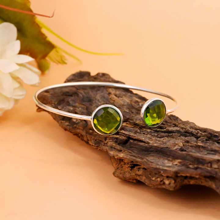 Beautiful Handmade Solid 925 Silver 10mm Round Shape Peridot Hydro Quartz Bezel Adjustable Cuff Bangle Fine Jewelry For Women