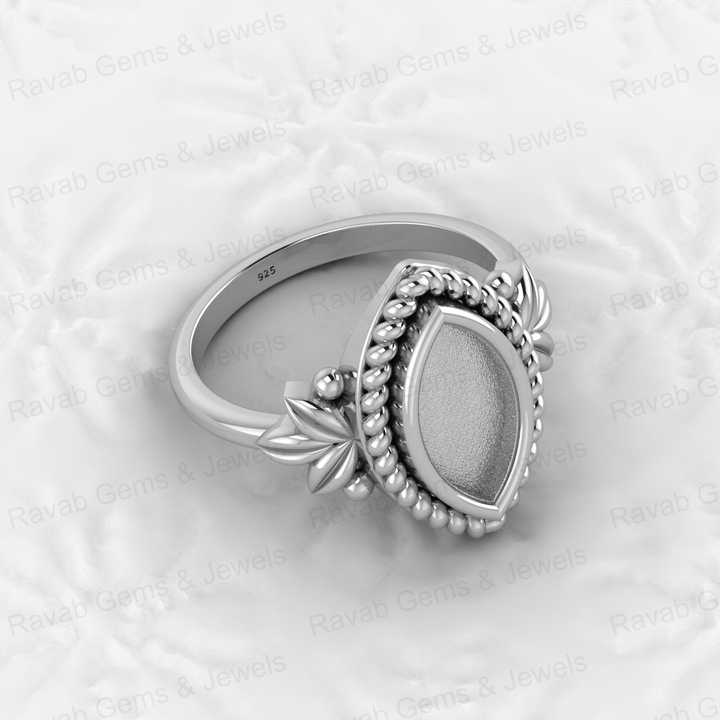Solid 925 Silver 6x12mm Marquise With Leaf Bezel Cup Semi Mounting Resin & Ashes Work Jewelry Findings Components Blank Stone