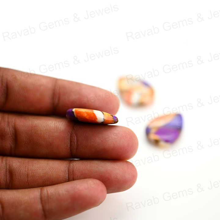 Best Selling 16x22mm Natural Purple Spiny Oyster Pear Shape Cabochon Gemstone Hand Polish Loose Stone for Making Fine Jewelry