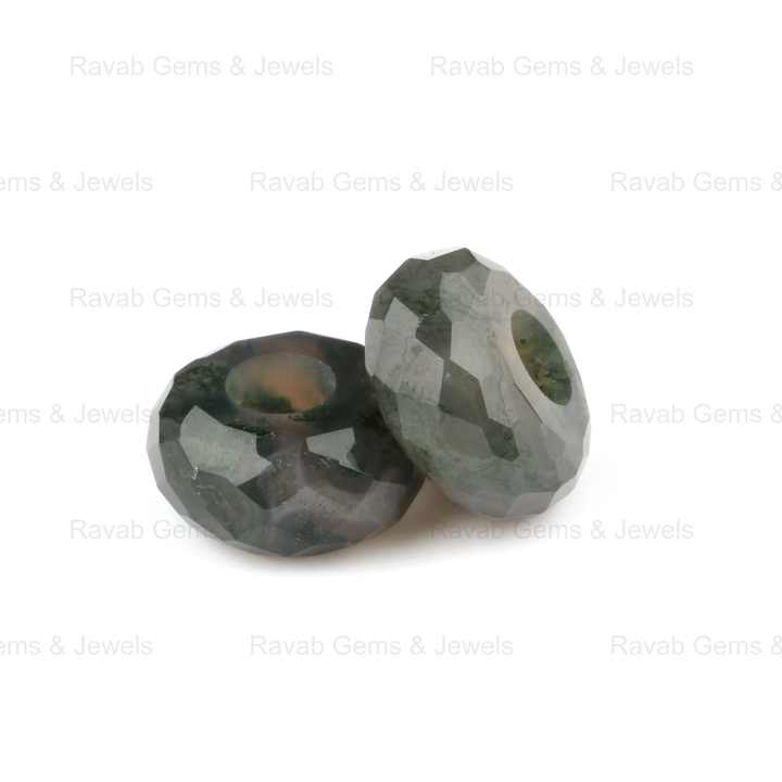 High Quality 14X8mm Green Moss Agate Faceted Rondelle Beads 5mm Size Big Hole Loose Gemstone Stylist for Jewelry Making