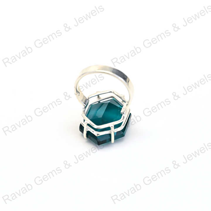 New Arrival Solid 925 Sterling Silver London Blue Topaz Hydro Hexagon Cut Prong Setting Ring for Women Fine Handmade Jewelry