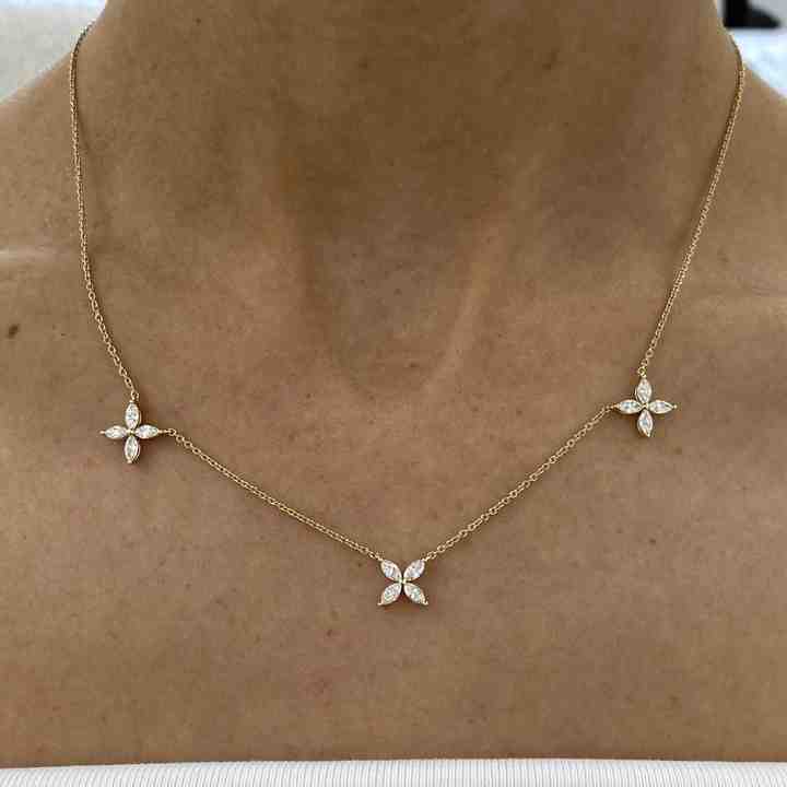 Mother's Day Sale Solid 925 Sterling Silver Marquise Brilliant Cut Lab-Diamond Clover Design Necklace For Women's Gifted Jewelry