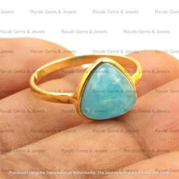 Top Selling 18K Gold Plated Fine Sterling Ring for Women 12mm Natural Smithsonite Gemstone Bezel Dainty Boho Trillion Ring