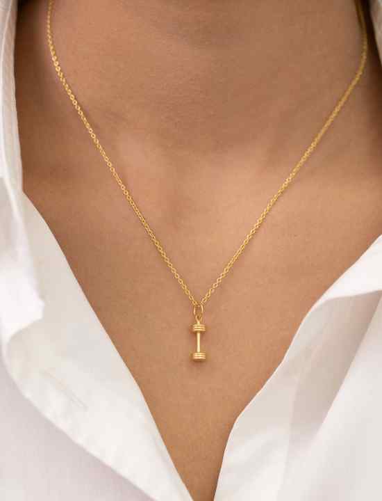 Valentine Sale Solid 925 Sterling Silver 14k Gold Plated Dumbbell Necklace Vermeil Eternity Pendant for Gym Lover Fine Jewelry