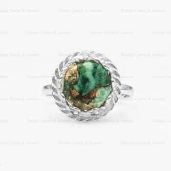 Super Quality 10mm Mohave Chrysocolla Copper Gemstone Gypsy Setting 18k Gold Plated 925 Sterling Silver Dainty Ring for Women