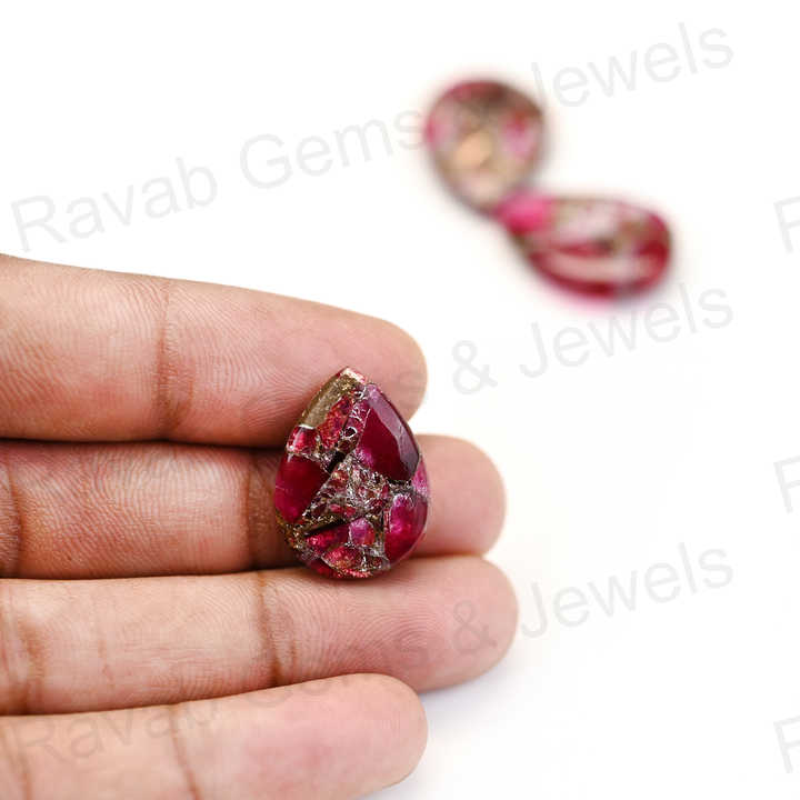 New Arrival Quality 16X22mm Mohave Pink Ruby Copper Pear Shaped Hand Polish Gemstone for Making 14k Gold Handmade Fine Jewelry