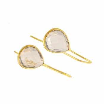 Wholesale Supplier Crystal Clear Quartz Gemstone Earrings Natural Design Sterling Silver Gold Plating Drop Dangle Trendy