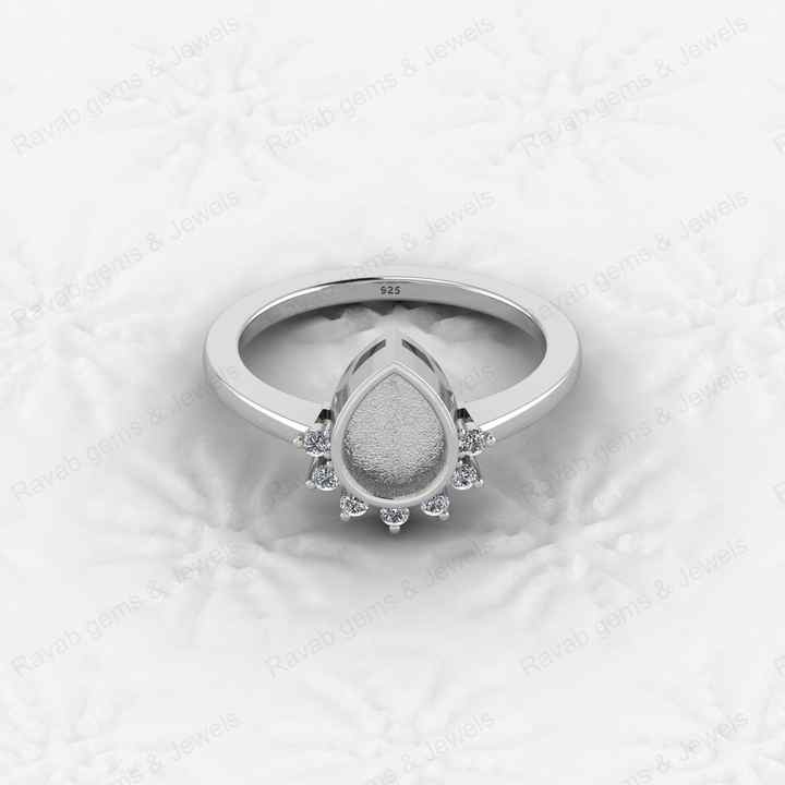 Top Quality 925 Sterling Silver 6x8mm Marquise Semi Mount Blank Setting Pear Crown Ring Good for Resin Keepsake Finding Jewelry
