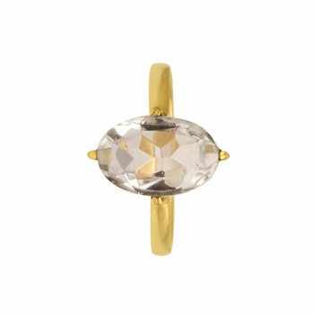 Custom Dainty 925 Sterling Silver Women's Ring 10x14mm Clear Quartz Faceted Oval Rose Cut Gemstone Unique Gold Plated Fine