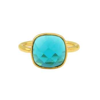 Best Quality 925 Sterling Silver 18k Gold Plated Green Teal Sapphire Hydro Cushion Checker 12mm Ring for Women Handmade Jewelry