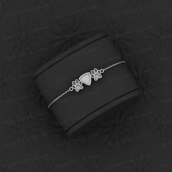 Solid 925 Sterling Silver Trillion Dog Pow Semi-Mount Bracelet Premium Quality Good Ashes Resin Work Keepsake Jewelry Finding