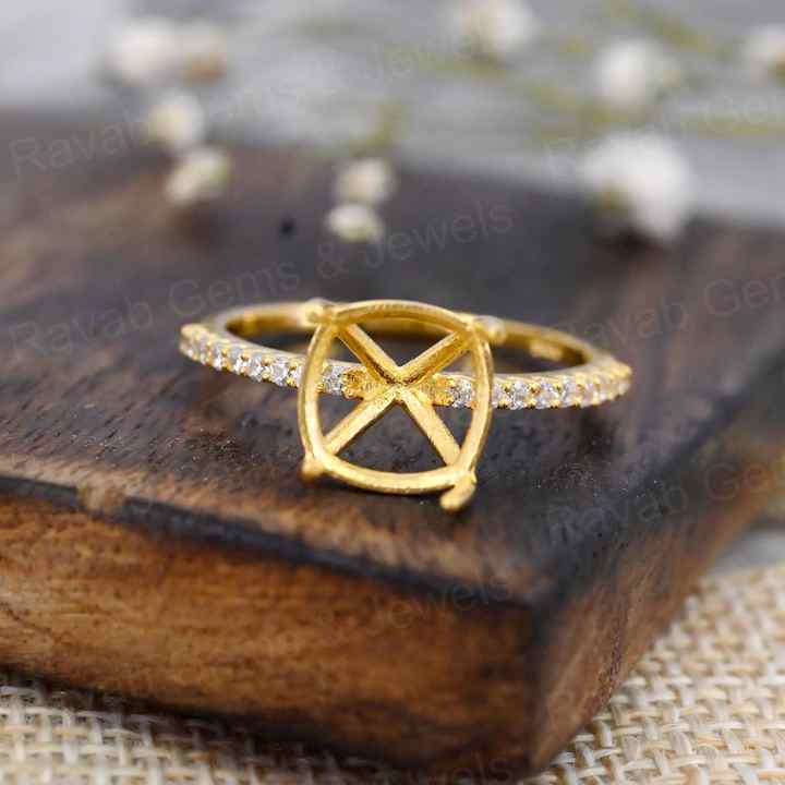 Genuine 925 Silver 18k Gold 10mm Cushion Eternity Band Prong Blank Gemstone Ring With CZ Setting Keepsake Breastmilk Jewelry DIY