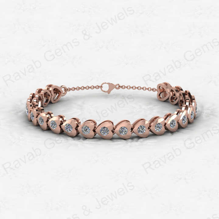 Best Quality Solid 925 Sterling Silver 18K Gold Plated Heart Beaded Link Chain CZ Prong Setting Bracelet for Girls & Women