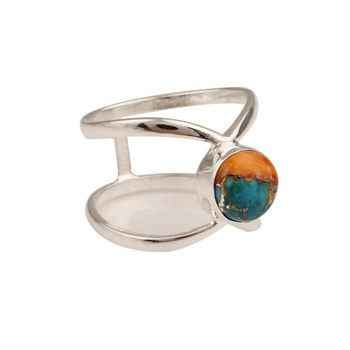 Stylish 10mm Natural Spiny Oyster Copper Turquoise Gemstone Bezel Handmade 925 Silver Fine Rings Beautiful Jewelry for Her