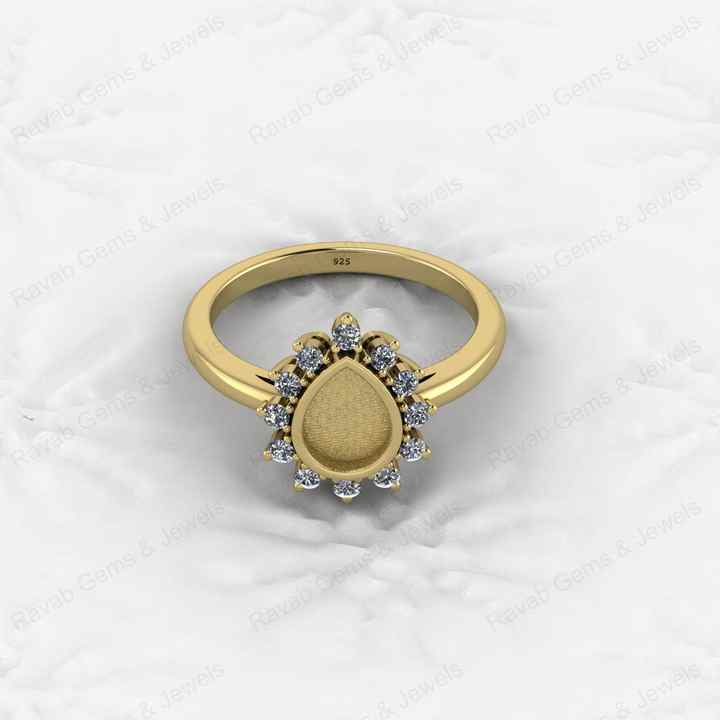 Best Quality 925 Silver Pear 6x8mm Semi Mount Blank Setting Ring for Gemstone Ashes & Resin Jewelry Findings & Components