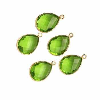 High Quality 925 Silver Fine Jewelry 12x16mm Pear Shape Peridot Hydro Briolette Cut Stone Bezel Charms For Pendants Necklace