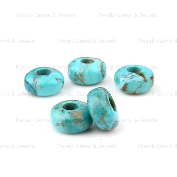 14x8mm Natural Polished Arizona Turquoise Rondelle Shape Smooth Big Hole Size Calibrated Size Gemstone Beads for Making Jewelry