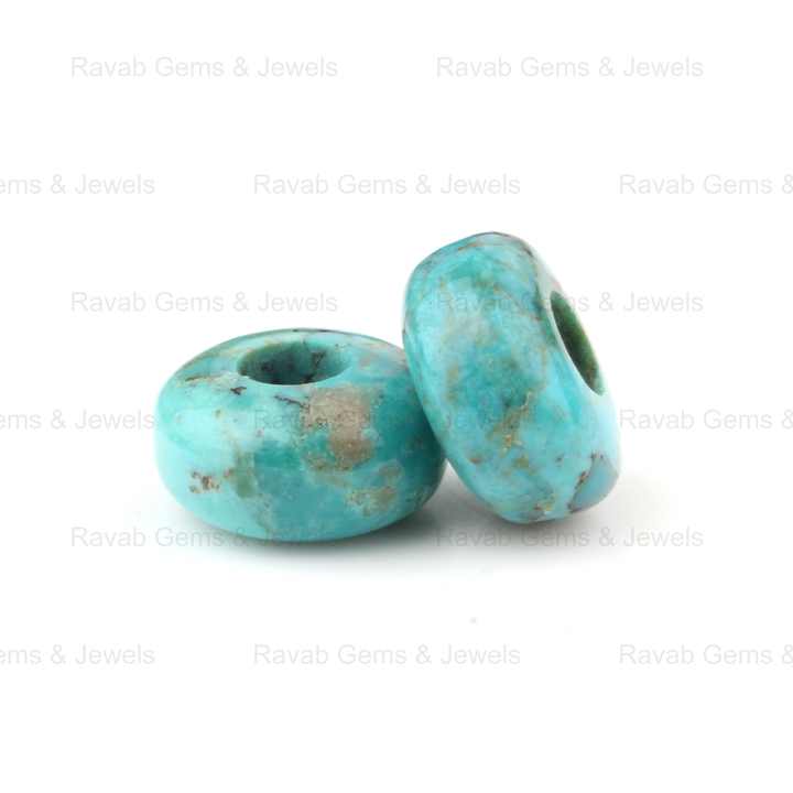 14x8mm Natural Polished Arizona Turquoise Rondelle Shape Smooth Big Hole Size Calibrated Size Gemstone Beads for Making Jewelry