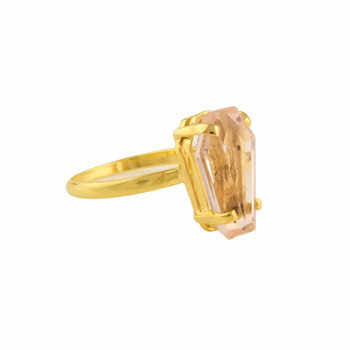 Hot Selling 18K Gold Plated Minimalist Coffin Ring for Women 10x17mm Pink Morganite Quartz Stone Prong Setting Fine Jewelry
