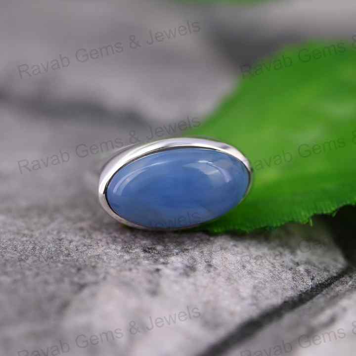 Best Selling 10x18mm Natural Blue Opal Oval Cabochon Healing Crystal 925 Silver Bezel Eternity Band Ring Fine Jewelry For Women