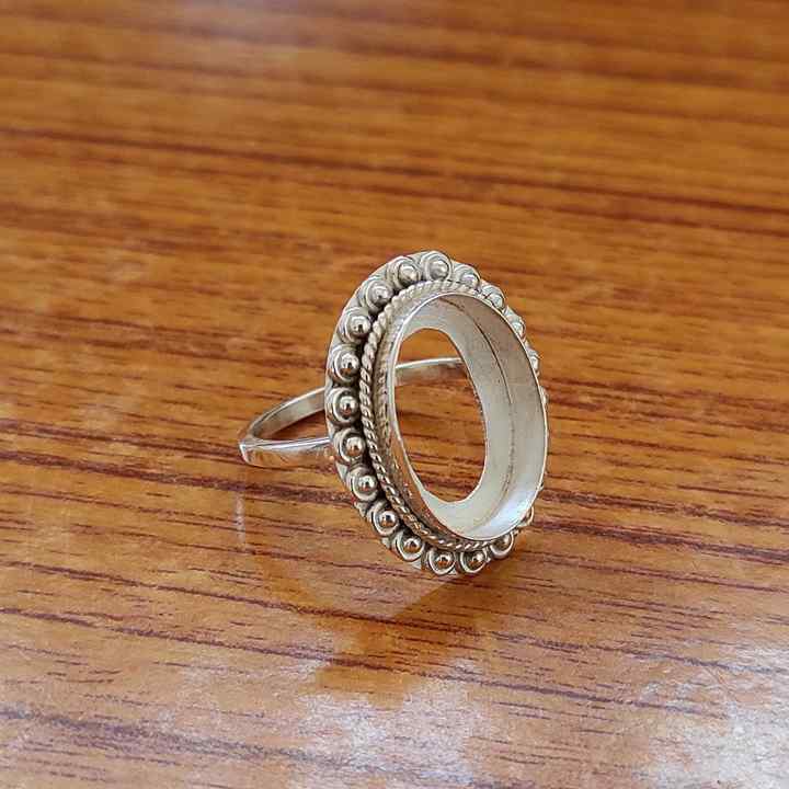 Genuine 925 Sterling Silver 8x10mm Bezel Setting Beaded Design Semi-Mount Blank Setting Handmade Custom Fine Ring For Women