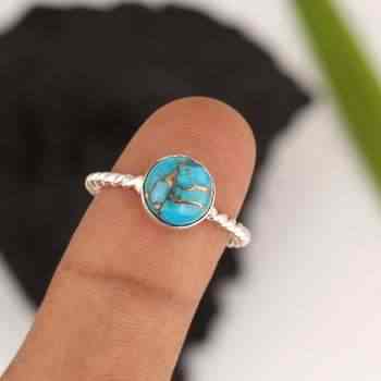 Top Selling 925 Sterling Silver Women's Handmade Ring Solid 10mm Gemstone in Natural Blue Copper Turquoise Shape Twisted Style