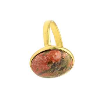 Top Quality 10x14mm Natural Unakite Gemstone Bezel Setting Wholesale Genuine Sterling Silver Gold Plated Oval Shape Ring for Her