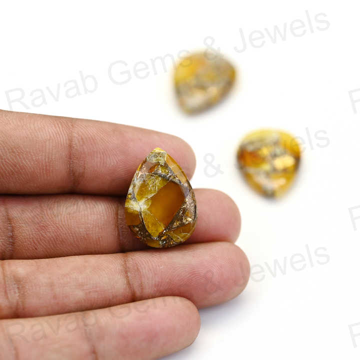 New Arrival 16x22mm Mohave Yellow Citrine Copper Pear Shaped Hand Polish Gemstone for Making Earring Handmade Fine Jewelry
