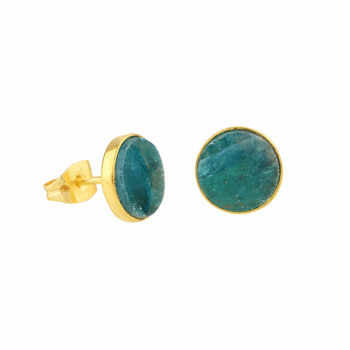 Best Quality Solid 925 Sterling Silver 18k Gold Plated Neon Apatite Round 9mm Round Stud Earring for Women Handmade Jewelry