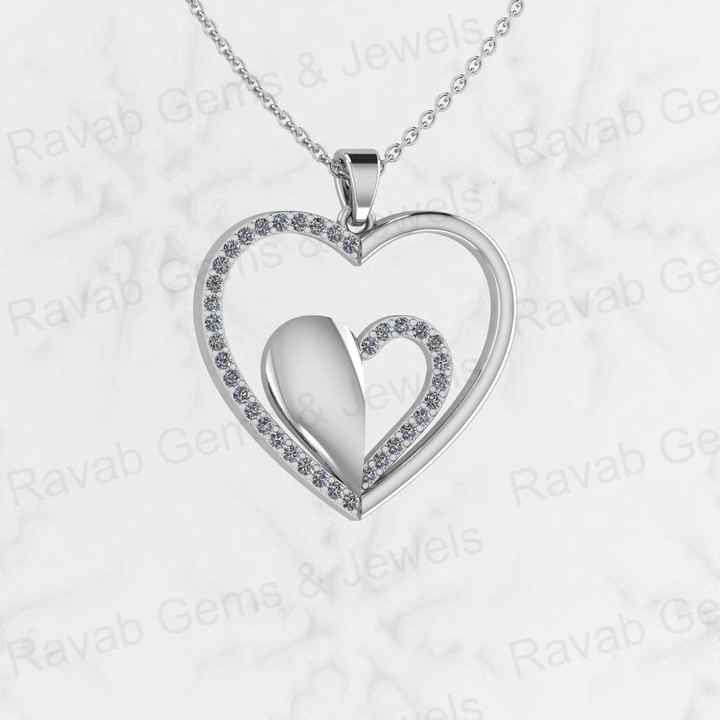 Best Selling 925 Silver 25mm Dainty Double Love Heart Shaped CZ Pendant Minimalist Women's Layering Chain Necklace Fine Jewelry
