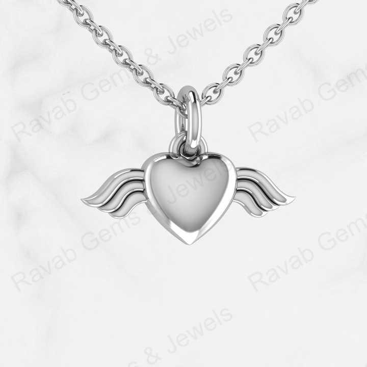 Beautiful Valentines Love Day 925 Silver 11mm Angel Wing Heart Shape Women Charm Pendant Necklace Personalized Fine Jewelry