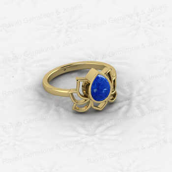 Best Selling 6x8mm Natural Lapis Lazuli Gemstone 925 Silver Vermeil Eternity Bezel Crown Design Women's Vintage Wedding Ring