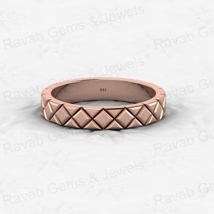 Best Selling Solid 925 Sterling Silver Gold Vermeil 4mm Band Rhombus Square Pattern Eternity Women Ring Customized Fine Jewelry
