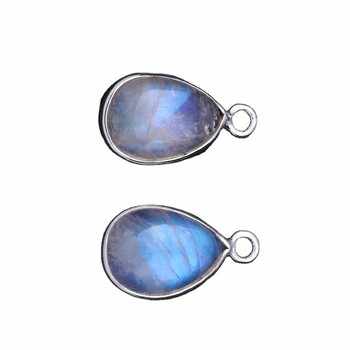 Best Quality Wholesale 12x16mm Pear Shape Rainbow Moonstone Sterling Silver Gemstone Bezel Pendant Necklace Fine Pendants Charms