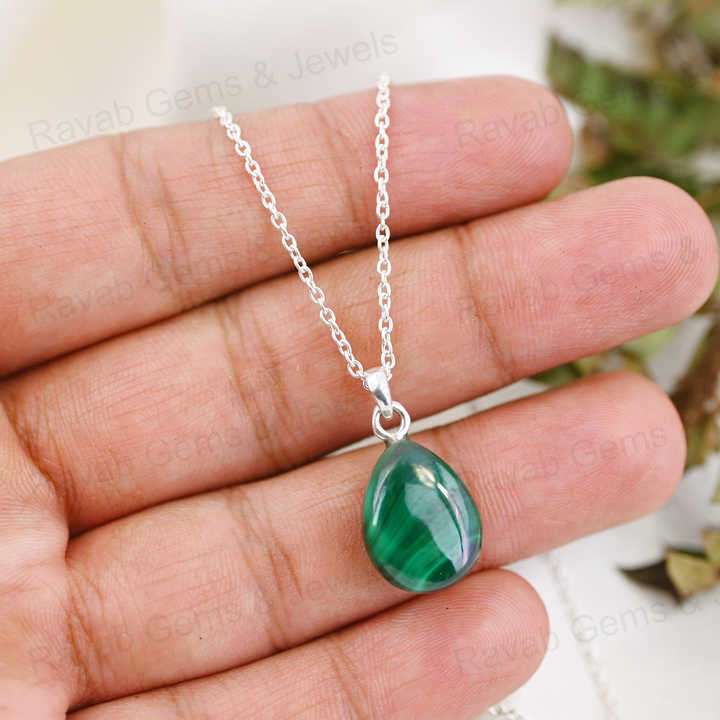 Beautiful 12x16mm Teardrop Malachite Healing Crystal Reiki Stone Handmade 925 Silver Choker Pendant Necklace For Women Jewelry