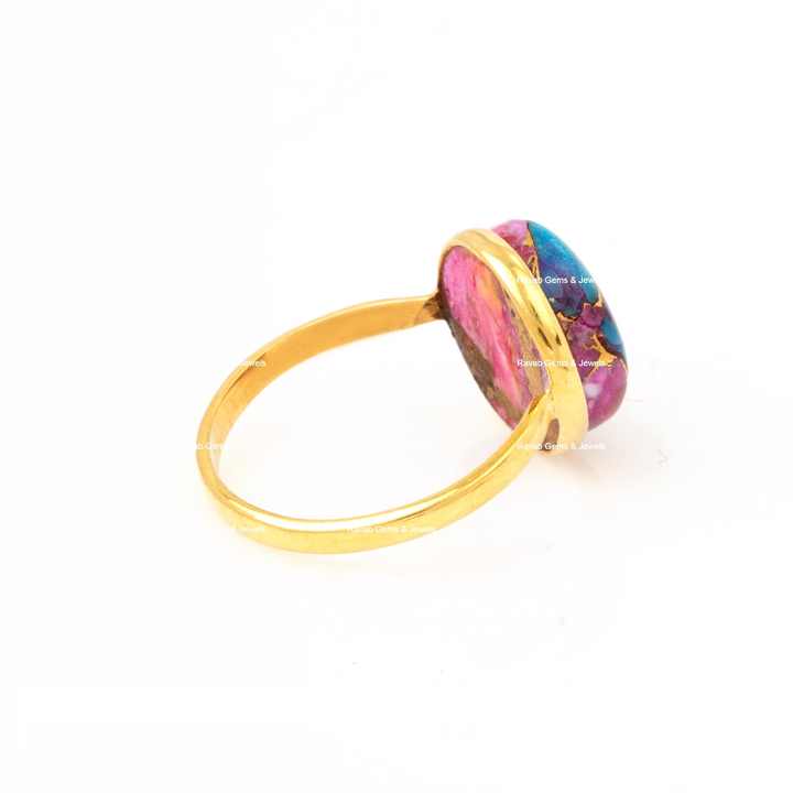 Beautiful 12mm Natural Mix Oyster Orange Purple Copper Turquoise Sterling Silver Jewelry Gold Plated Boho Round Ring for Her