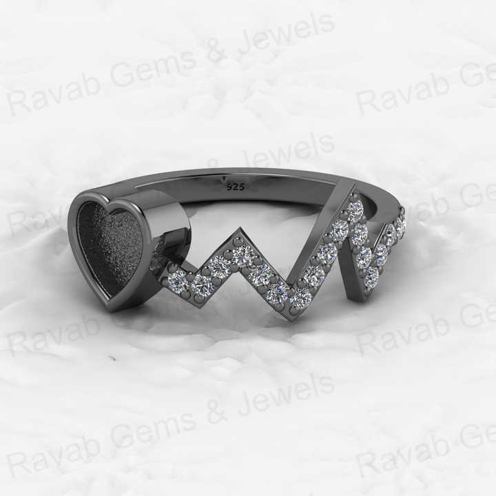 Solid 925 Sterling Silver Semi Mount Ring Initials Heart Blank Setting with Resin Ashes Breastmilk Jewelry-Genuine Product