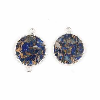 12mm Natural Lapis Lazuli Coin Pendant Gold Copper Silver DIY Jewelry Making Connector Fine Pendants Charms Earrings Bracelets
