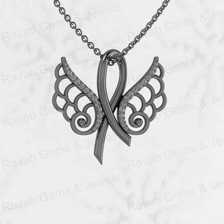 Hot Selling Solid 925 Sterling Silver 24x24mm Angel Wing & Bow Design Prong Setting CZ Pendant Pendant for Women Fine Necklace